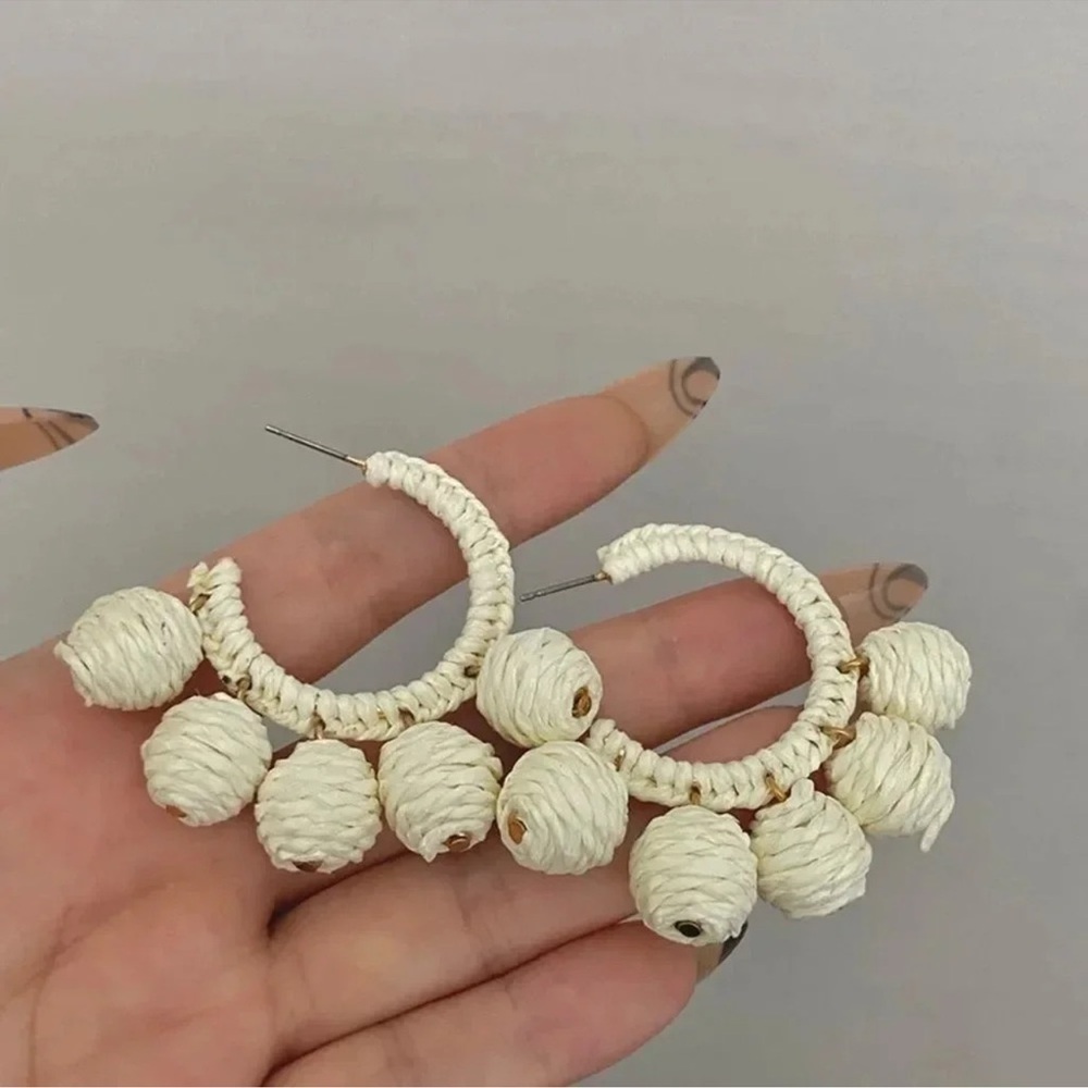 Anthropologie Bohemian Raffia Breaded Ball Earrings